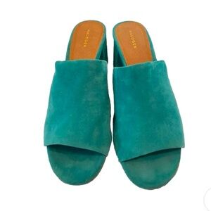 Halogen Slip On Block Heel Mules Teal Suede Sandals Women’s Size 8.5